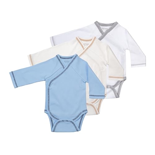 metistex Jungen Baby Body Langarm 0-3 Monate 3er Pack, Baby Wickelbody aus...