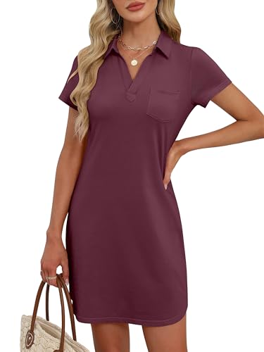 Image of ANRABESS Women Mini T Shirt Dress, V Neck Short Sleeve with Pockets, Soft Medium Stretch Trendy Summer Casual Beach Vacation