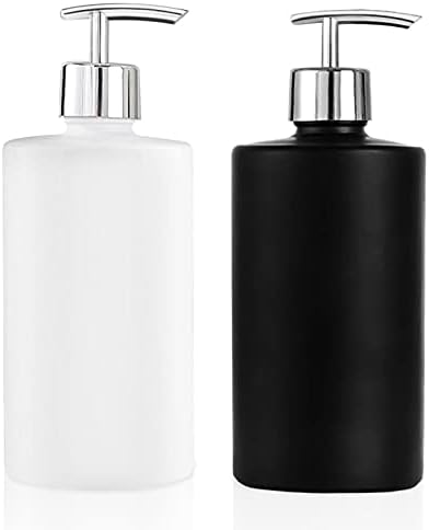 Glass Soap Dispenser with Pump,2 Pack 16 Oz Refillable Wash Hand Liquid,Dish Detergent,Shampoo Lotion Dispenser Bottle for Laundry Room,Bathroom Countertop,Hotel,Spa,Kitchen and Restaurant(450ml)