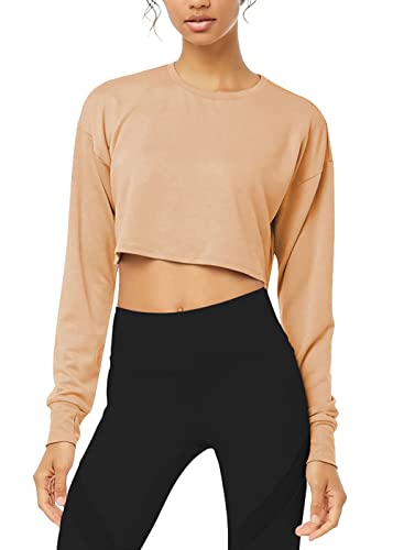 Bestisun Long Sleeve Crop Top Cropped Sweatshirt for Women with Thumb Hole