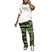PINSV Womens Sets 2 Piece Outfits Casual Short Sleeve Top and Flare Pants Lounge Sets Tracksuit Camouflage S
