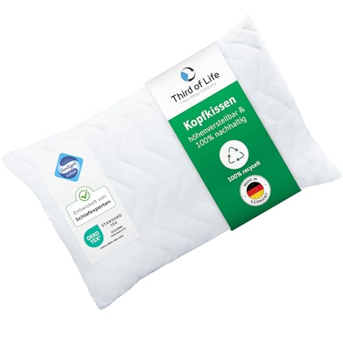 Kissen 50x80 VERDA, Made in Germany & 100% nachhaltig, Ergonomisches Kopfkissen 50 x 80 aus recyceltem Material, Höhenverstellbar für Bauch-, Rücken- & Seitenschläfer, Schlaf-Kissen für Allergiker