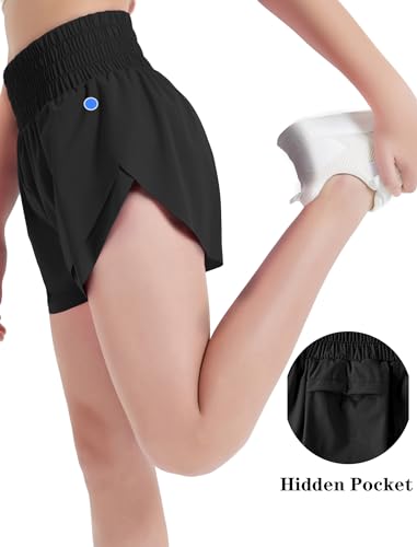 EXARUS Girls Athletic Running Shorts Dolphin Side Slit Flowy with Pockets High Waisted Short Workout Sports for Kids3