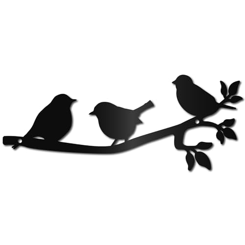 CREATCABIN Décoration Murale Métal avec Oiseaux sur Branche-Sculpture D'Oiseau à Suspendre-Décoration Murale Rustique Noire-Oiseaux sur Branche-Ornement pour Balcon,Jardin,Intérieur Extérieur,30x12cm