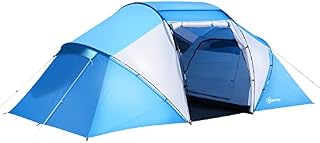 Outsunny 4-6 Man Camping Tent w/Two Bedroom, Hiking Sun Shelter, UV Protection Tunnel Tent, Blue and White