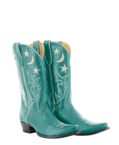 MissHeel Mid Calf Embroidered Cowgirl Boots with Stars
