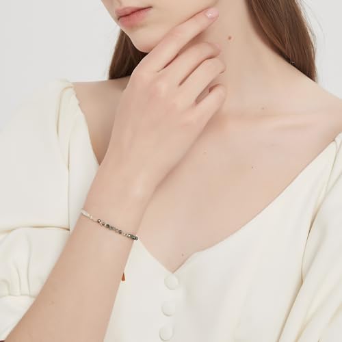 COAI Moss Agate Moonstone Bracelet for Women, Adjustable Gold Plated Stainless Steel Crystal Bracelet for Women 3mm2