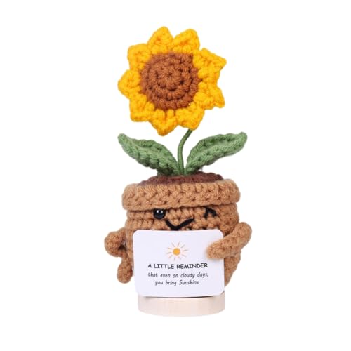 Daywhote Crochet Sunflower Gift, A Little Reminder You Bring Sunshine, Handmade Artificial Sunflower for Home Desk Decor, Emotional Gift for Friends, Colleagues, Family