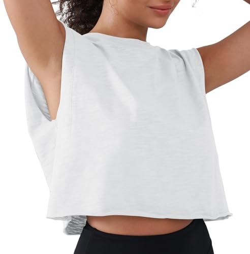 Women's Cotton Cropped Workout Tank Tops,Loose Fit,Muscle Tank, Soft & Lightweight