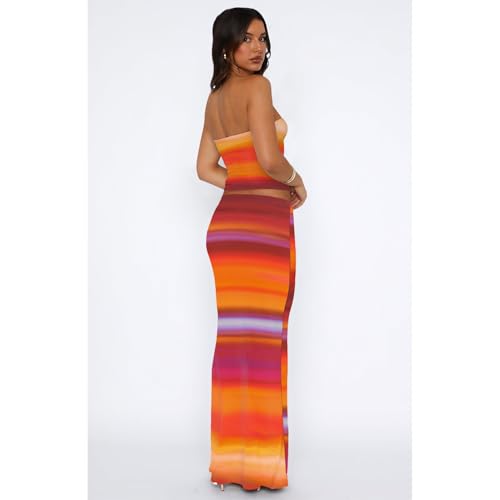 Image of Goafuliy 2 Piece Skirt Sets for Women Summer, Floral Sleeveless Tube Top Bodycon Maxi Skirts Y2k Vacation Going Out Outfits