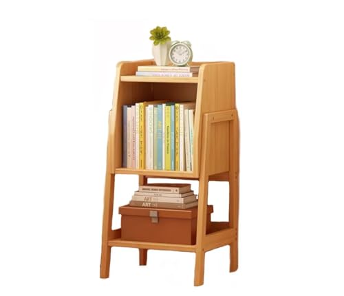 SwiftLink 楠木製本棚 マルチラック オーペンシェルフ 3段収納 省スペース リビング/ベッドルーム/キッチン用 ナチュラルな原木色 35*27*87cm