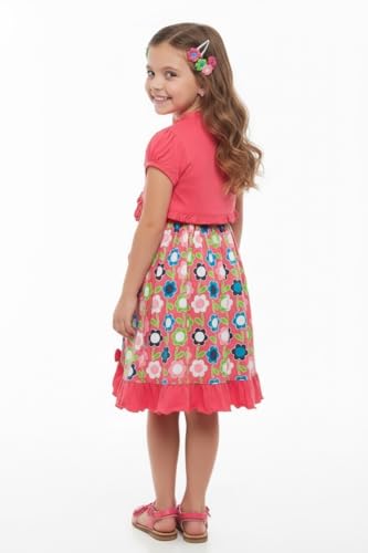 Image of ToBeInStyle Girls Two Piece Short Sleeve Dress and Matching Bolero Crop Cardigan Assorted Prints Cotton Blend Summer Outfit
