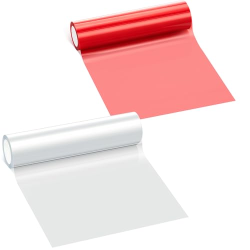 Image of Patelai 2 Rolls 9.84 ft X 5.9 Inches Self Adhesive Repair Light Tape Auto Tail Light Fog Lights Headlight Lens Tint Tape (Red, Clear)