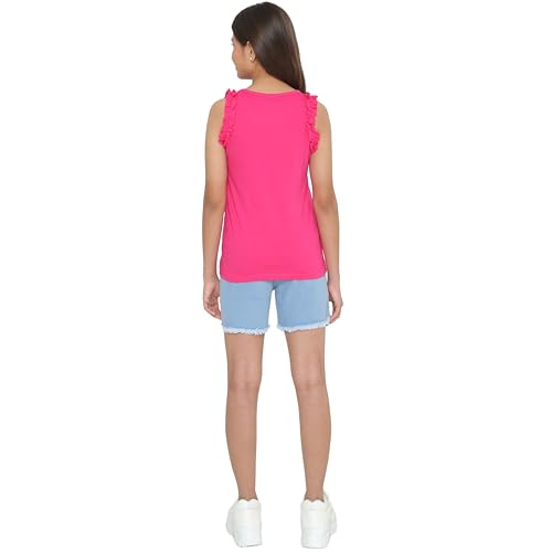 Image of TotzTouch Kids Girls Flowe printed Blue Denim Shorts With Sleeveless Tshirt | Shorts Set | Clothing Set Pack of 1 (3 Years to 15 Years)