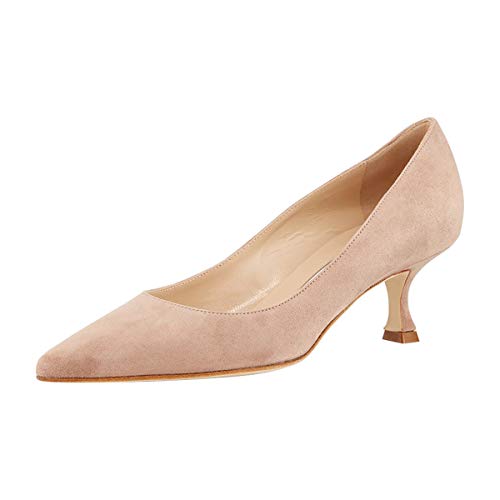 YDN Women Classic Suede Pointed Toe Pumps Kitten Spool Heel Slip On Mid Low Heels Dress Shoes 4-15 US