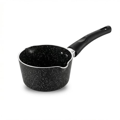 FryNest 5-Inch Mini Milk Pan with Double Pour Spouts Small Nonstick Saucepan for Milk Butter Sauces Gravy & Tiny Portions Compact Aluminum Pouring Pot Not Induction