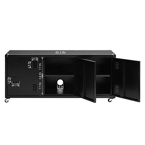 FurnitureR Metal Locker Teens Storage Cabinet 3 Doors 2 Tier Shelves Removable Rolling Wheels (Black) - Thumbnail 4