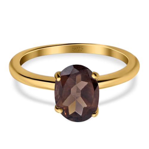 OMRANII Minimalist Oval Natural Chocolate Smoky Quartz Solitaire Cathedral Ring Wedding Engagement Rings For Women 925 Sterling Silver Gifts For Her