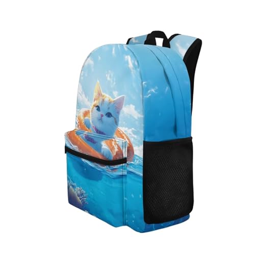 Swimming Cat Backpack for Girls 6-8 Cute Bookbags Aesthetic for Kids with Extra Pockets 17 Inch School Backpack for Students Camping Picnic Casual Daypack2