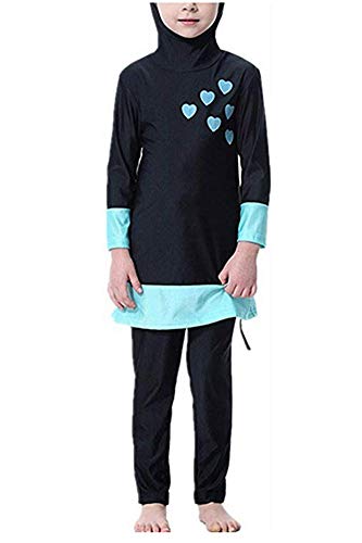 YEESAM Muslim Swimsuits for Girls Kids, Full Body Islamic Swimming Suits Burkini with Hijab Modest Swimwear (as1, Age, 14_Years, 15_Years, Black, 160 - Fits Height 155-165 cm)