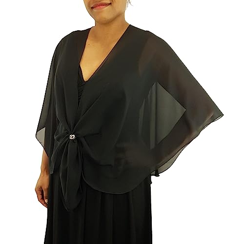 Womens Shawl Wrap for Evening Dress Sheer Chiffon Cape with Silver Ring Set