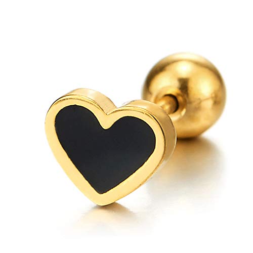 Pair of Womens Stainless Steel Flat Heart Stud Earrings with Enamel, Screw Back2