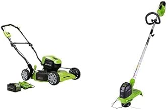 GreenWorks 40V 19" Brushless Cordless Electric Lawn Mower, String Trimmer, 4.0Ah Battery and Charger