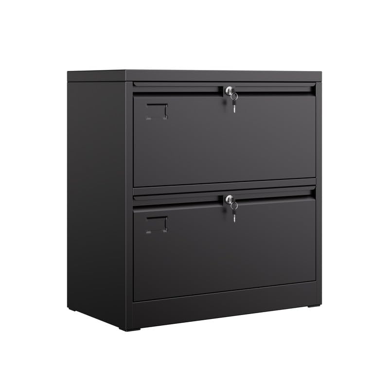 Aobabo Lateral File Cabinet 2 Drawer,Lockable Metal Filing Cabinet, Suitable for Home Office School Hanging Files Letter/Legal Size,Required-Assembly,Black