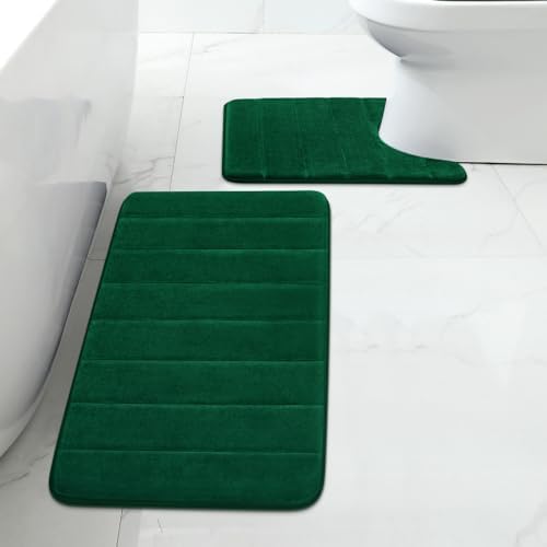 Amazon.com: BYSURE Dark Green Memory Foam Bathroom Rug Set 3 Piece, Non ...