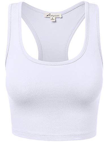 Women's Workout Tank Crop Tops Racerback Caging Cotton Base Layers Tops White S