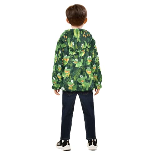 Cute Crocodile Pattern Print Toddler Fleece Jacket Girl Boys Hooded Fleece Jacket Coat Warm Outwear Zip-up 3-10T4