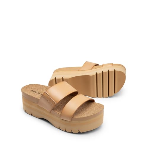 DREAM PAIRS DREAM PAIRS Women's Platform Slides Sandals Comfortable Arch Support Two Strap Slip On Fashion Beach Wedge Sandals,Size 9,Nude,DWUMSS2533