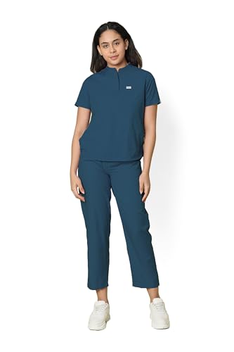 Image of Knya Scrub Suit for Women | 5 Pocket | Mandarin Top & Bottom Set | Short Sleeves | Lightweight & Breathable | Hospital Clinic & OT Wear | Medical Uniform | Scrubs for Female Doctors Nurses & Dentists