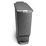 simplehuman CW1363 40L Slim Recycling Kitchen Pedal Bin with Lid Lock, Silent Soft Close Lid, Built In Wheels, Stay-Open Lid, Grey Plastic, W 26.0cm x H 64.0cm x D 49.0cm