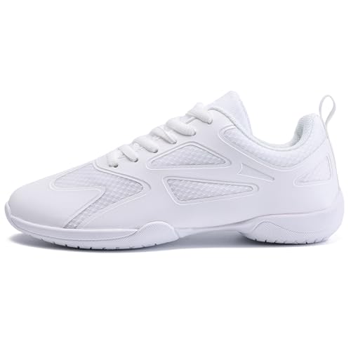 Image of White Cheer Shoes for Girls Womens Cheer Shoes Youth Girls Cheerleading Shoes Competition Gear Dance Tennis Sports Training Athletic Comfortable Flats Breathable Soft Kids Cheer Sneakers
