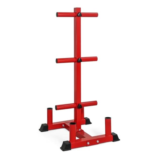 WF Athletic Supply Olympic Bumper Plate Storage Rack, Home Gym 2 Inch Weight Plate Holder, Heavy-Duty Weight Plate Tree with 4 Barbell Holders, 800LB Weight Capacity, Available in Black, Red and Blue