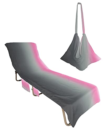 Grey Pink Beach Chair Towel Covers for Chaise Lounge with Side Pocket, Soft Plush Pool Towels Cover for Patio Sunbathing Outdoor 29''x85'' Gradient Geometric Stripes Ombre Art