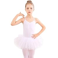 Bezioner Kinder Ballettkleidung Tütü Ballettkleid Mädchen Baumwolle Balletttrikot Ballettanzug Tanzbody Tanzkleid mit Rock Weiß 120