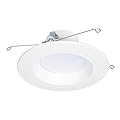 HALO RL Series 5/6 inch Recessed LED Retrofit Light, Selectable CCT (2700K-5000K) Integrated LED, Dim to Warm, White Retrofit Baffle Trim, 600 Lumens