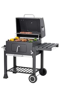 Tarrington House Memphis Holzkohlegrill, Seitenablage, Temperaturanzeige, mit Rädern, grau