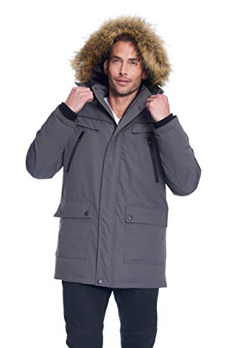 Alpine North Mens Vegan Down Winter Parka with Removable Faux Fur (Medium, Dark Grey)