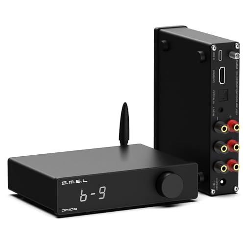 SMSL DA100 Power Amplifier 100W TI TAS5827 *2 Class D Amplifier High/Low-Pass 2.1 Subwoofer Bluetooth 5.3 Electronic Volume Control Stereo Amp EQ Adjustment BT/USB/HDMI(ARC)/Optical/Line in
