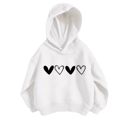 Genérico 2026 Sudadera con Capucha y Estampado de Corazones para niñas. Suéter de Moda para niñas. Ideal para Actividades diarias Escolares y Deportivas. De 3 a 12 años. (White 8-9 Years)
