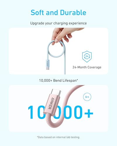 Anker Zolo USB C to USB C Cable, Braided and Dirt-Free Type-C Fast Charging Cable, Slim Connector, for iPhone 17 Series, MacBook (240W) (Blue, 6FT)