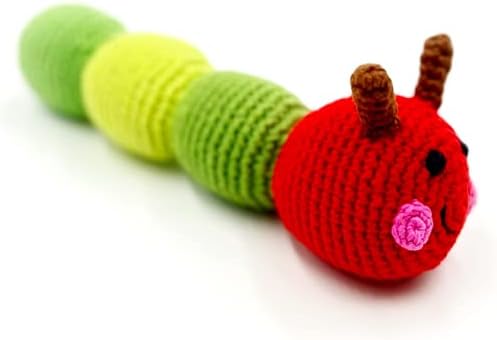 PebbleHandmade Red Caterpillar Rattle | Crochet | Fair Trade | Pretend | Imaginative Play | Woodlands | Rattle | Machine Washable