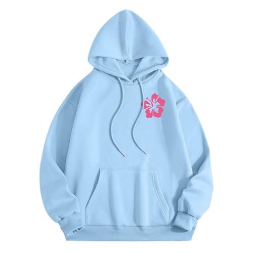 FAEXUM Pink Hoodie for Teen Girls Graphic Hoodie Cute Preppy Sweatshirt Long Sleeve Drawstring Tops With Pockets