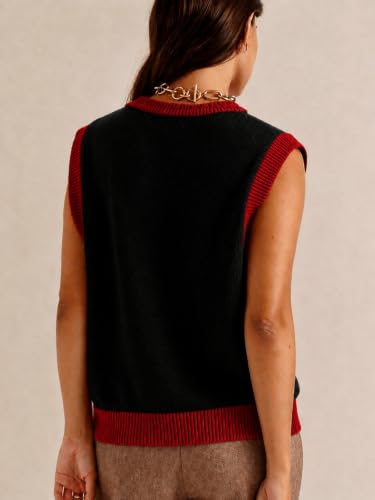 Image of Women Christmas Sweater Vests Santa Claus Sleeveless Cardigan | Women Christmas Sequin Sweater Vests, Button Down, Gingerbread Man Print, Christmas Holiday Tank Top