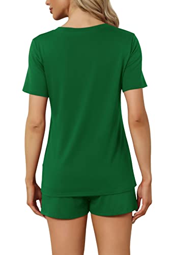 Image of RUBZOOF Women's Short Sleeve Pajama Sets with Pockets Casual V Neck 2 Piece Lounge Sets S-3XL