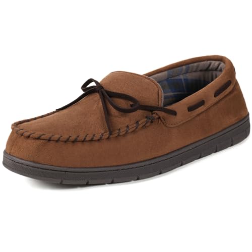 Image of ULTRAIDEAS Men's Luke Microsuede Moccasin Slippers with Tie Indoor Outdoor Gift for Father,11 UK, Light Coffee