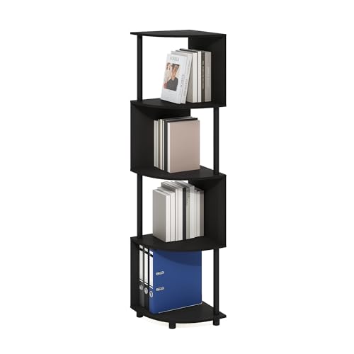 Image of Furinno ECON Corner Shelf, 4-Tier Corner Book Shelf, Zigzag Storage Shelves, Display Rack, Bookshelf, for Organization and Storage, Living Room, Home Office, Espresso